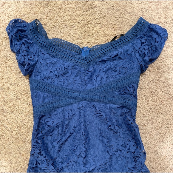 ASOS Little Mistress Maternity Lace Dress Blue  off the shoulder - Picture 5 of 11